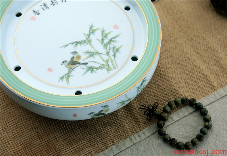Ceramic double circular contracted household utensils impounding water kung fu tea tray tea tray trumpet tea sea ship 10 inches