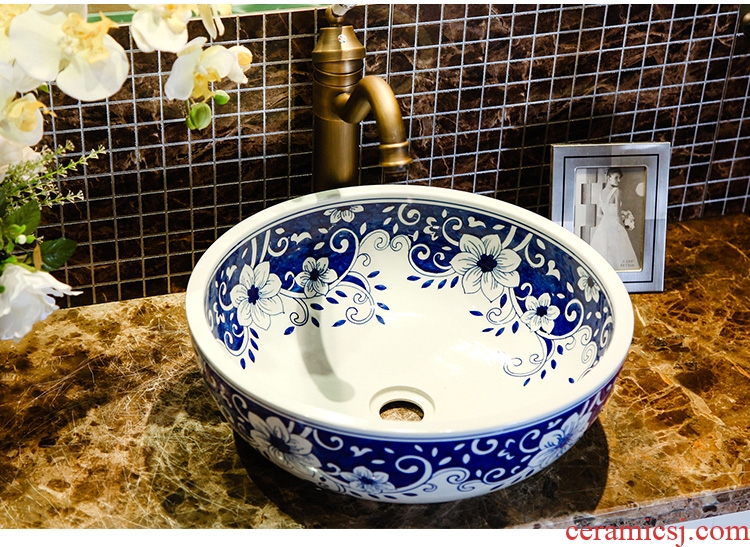 Lavabo of blue and white porcelain art ceramic stage basin sink bowl lavatory washing toilet wash face basin to restore ancient ways