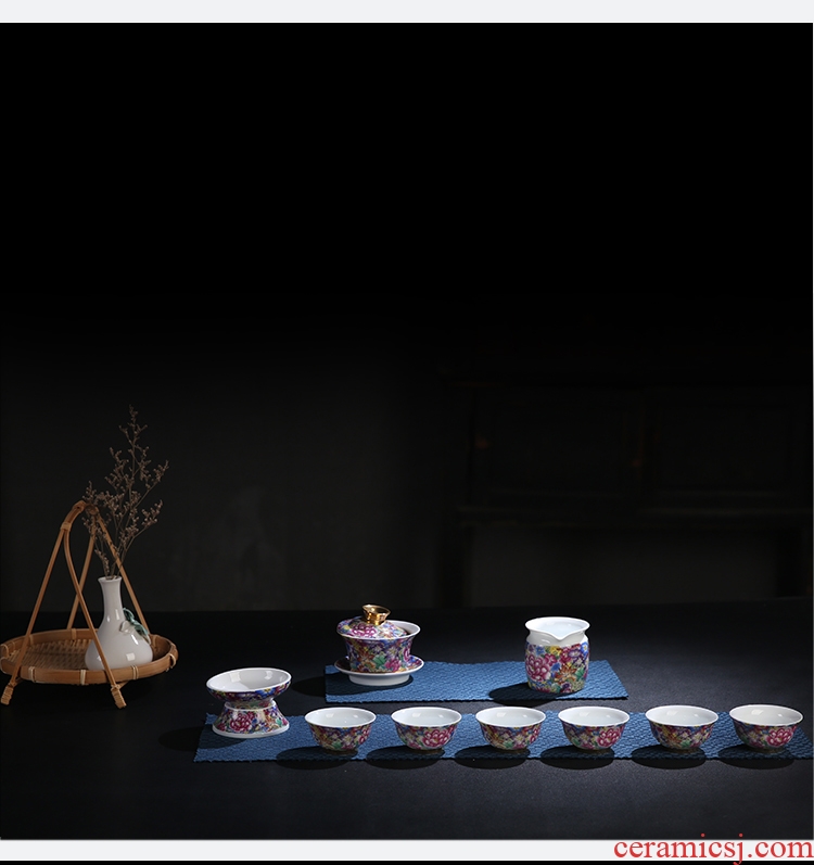 The Product of jingdezhen porcelain remit colored enamel tea sets travel carpet of portable is suing tea tea cloth