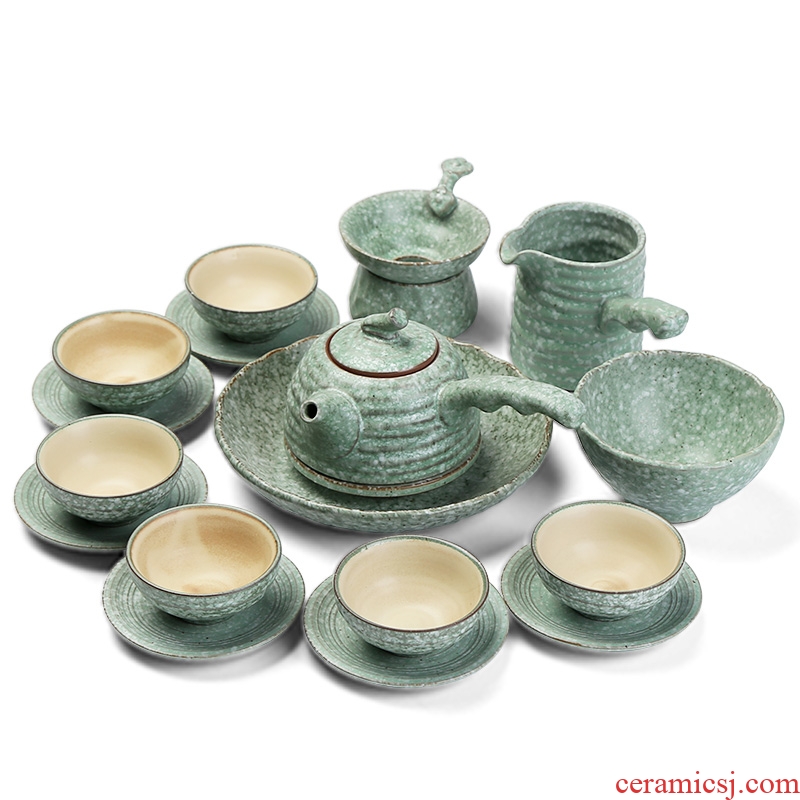 Coarse pottery side put the pot of kung fu tea set suit Japanese household small set of simple ceramic restoring ancient ways 6 people office of move
