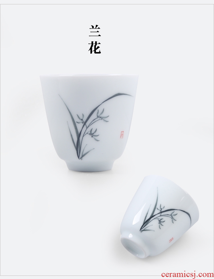 The Product porcelain sink dehua white porcelain ceramic art hand - made fragrance - smelling cup flowers and the plants pure and fresh tea cup manual sample tea cup