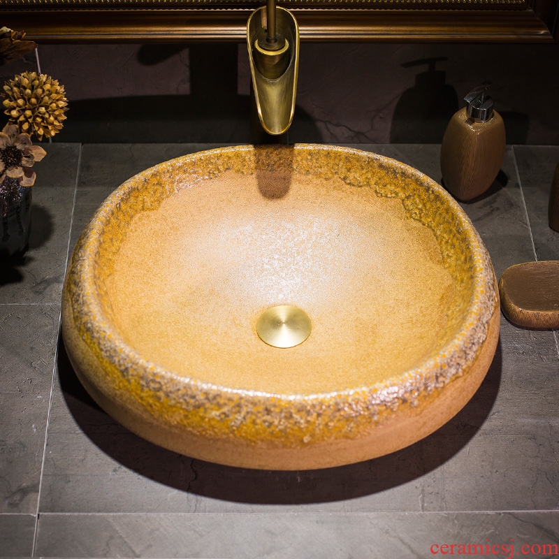 Restore ancient ways the stage basin of Chinese style ceramic lavatory oval basin bathroom art basin on the sink