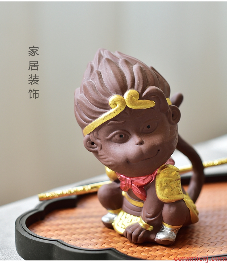 Tao fan back another purple sun wukong was zen tea can be kept monkeys ceramic tea pet furnishing articles, the young monk on - board