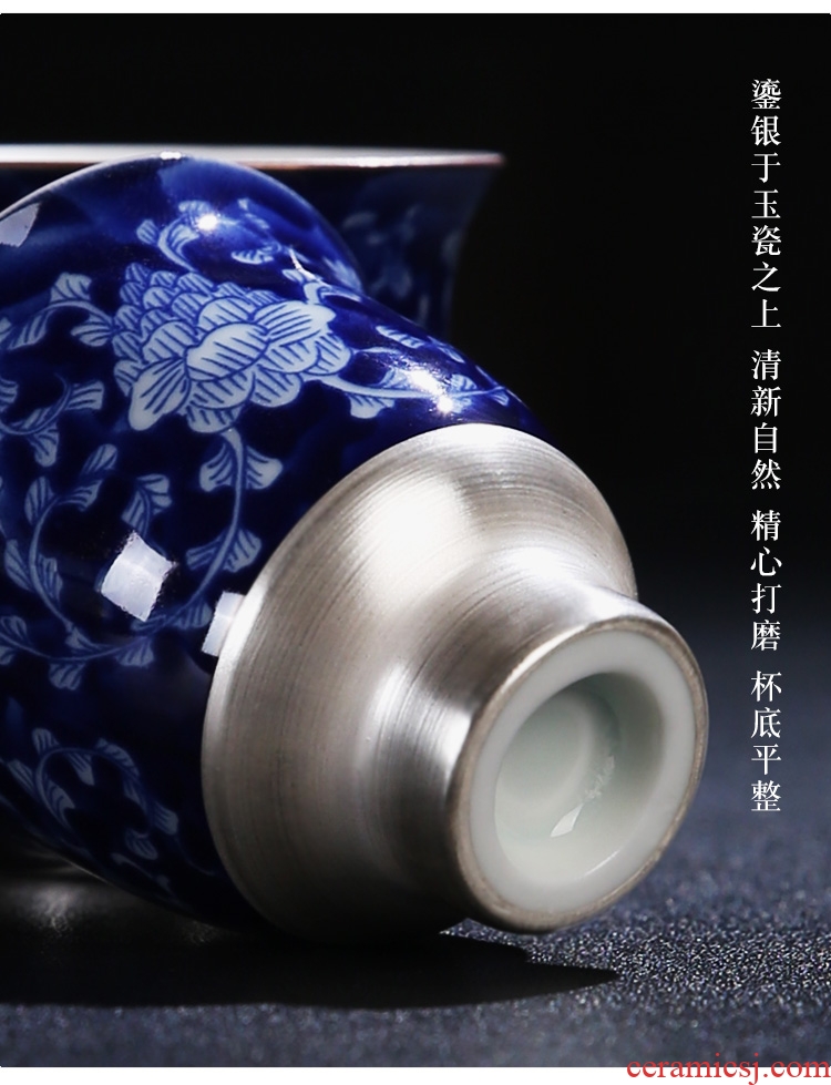 The Product of jingdezhen porcelain remit ji blue glaze tasted silver gilding ceramic cup warm hand cup sample tea cup individual CPU master CPU