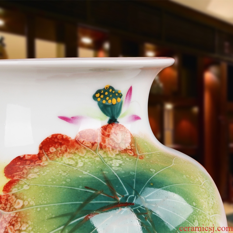 Famous hu, jingdezhen ceramics vase upscale gift hand famille rose porcelain lotus heron sentiment long vase