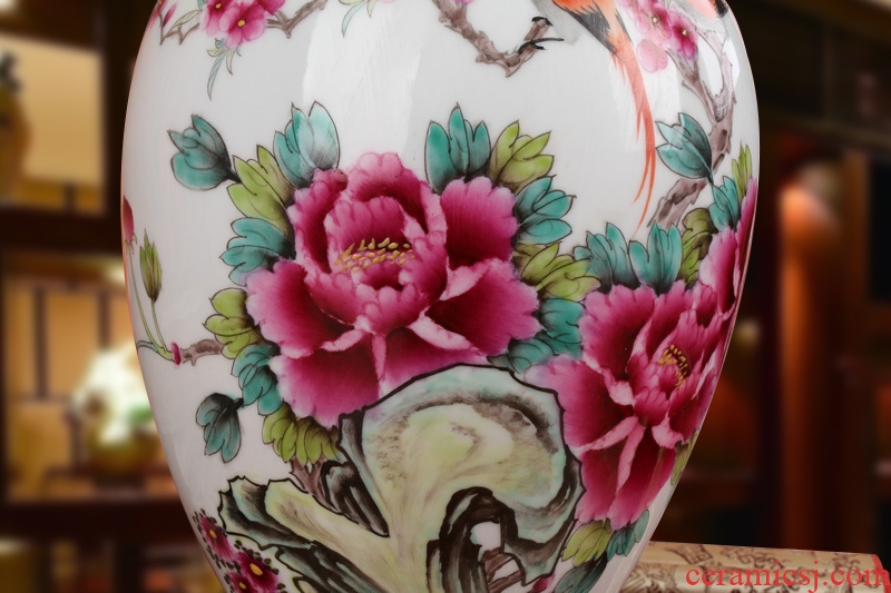 Famous Xia Guoan high - grade gift porcelain vase hand - made works of jingdezhen ceramics powder enamel peony flower bottle