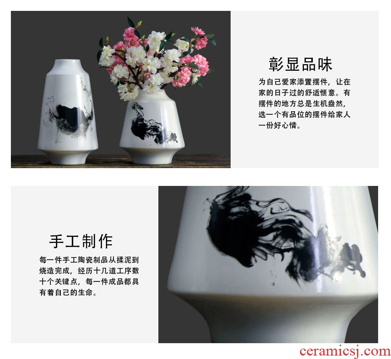 Jingdezhen ceramic vases, modern Chinese style simple black and white suit sitting room adornment zen water raise flower arranging furnishing articles