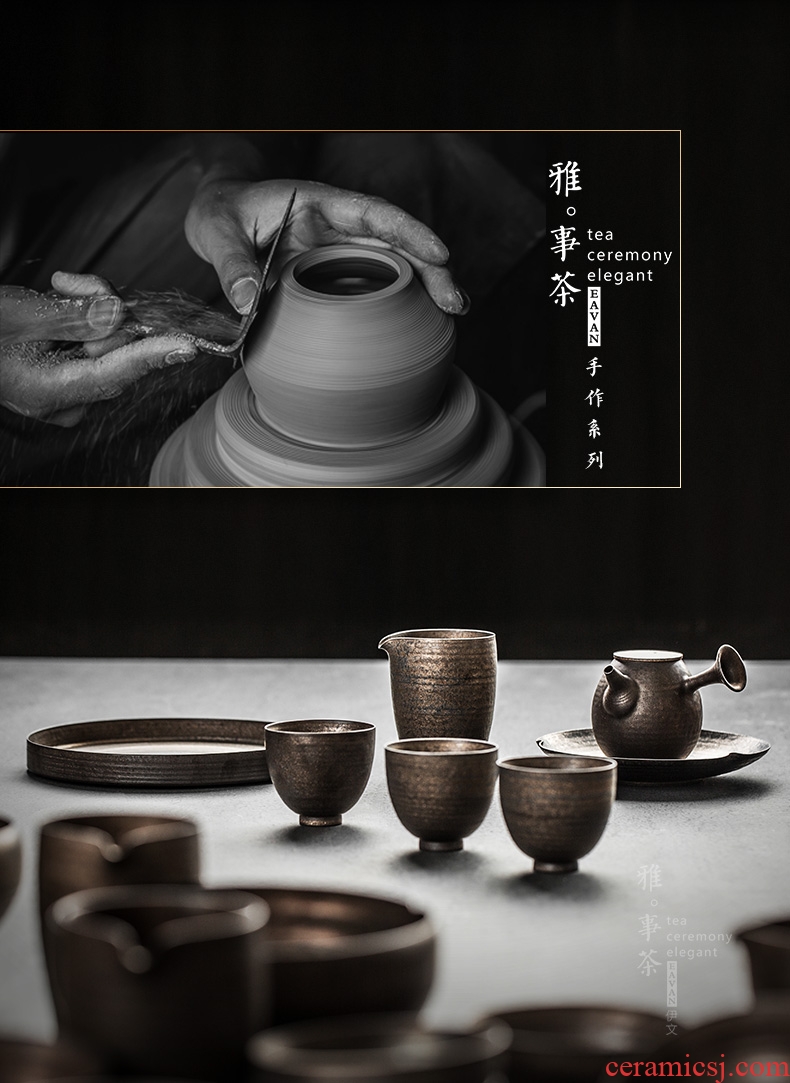 Hand side of the pot of kung fu tea set ceramic teapot teacup coarse pottery tea tea service of a complete set of Japanese tea sets