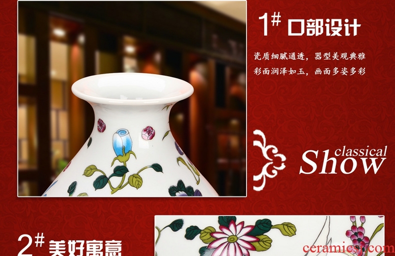 Jingdezhen ceramics powder enamel noctilucent pine crane hoist of large vases, modern Chinese style household crafts