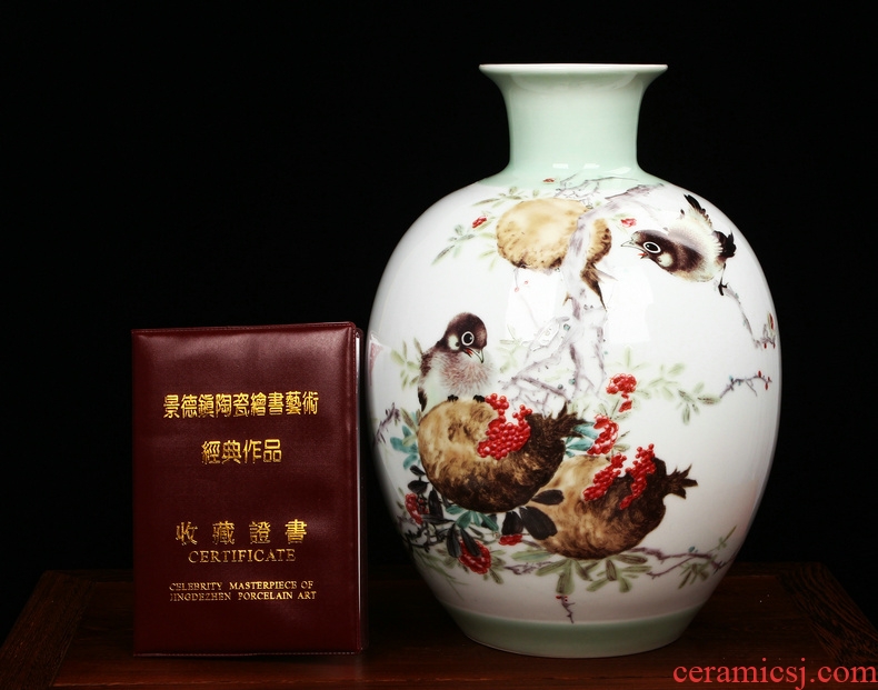 The Master of jingdezhen ceramics Zhu Wu powder enamel prosperous prolong vase household handicraft furnishing articles sitting room