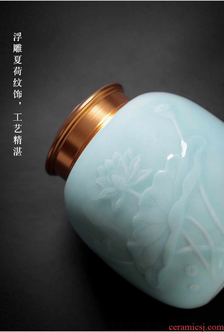 Tea pu 'er Tea as cans ceramic metal household longquan celadon seal tank large pot of pu' er Tea POTS