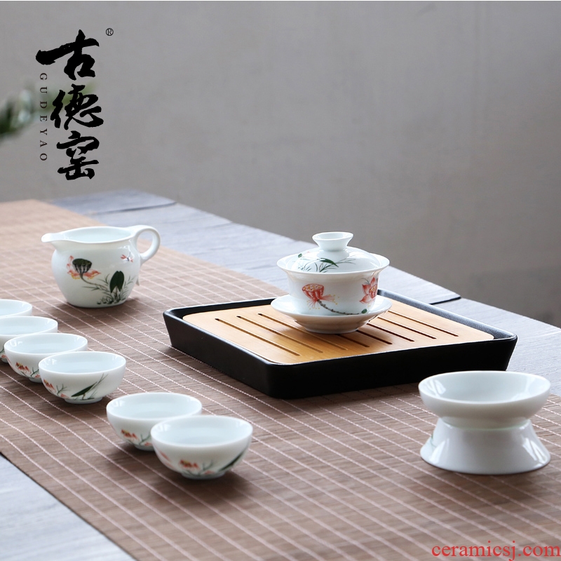 Jingdezhen quintessence of a complete set of blue and white porcelain ceramic kung fu tea set jade porcelain tea tureen tea cups gift set tea service
