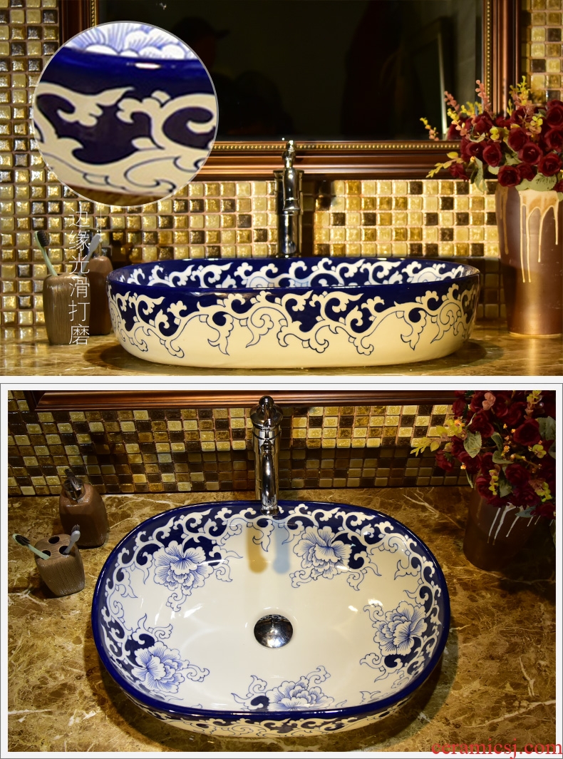 On the ceramic basin bathroom toilet lavatory blue - and - white lavabo oval basin for wash basin household balcony