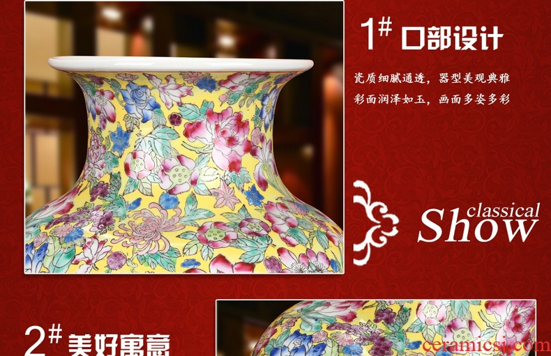 End of jingdezhen ceramics upscale boutique hand - made pastel yellow flower peony Chinese style household of large vase