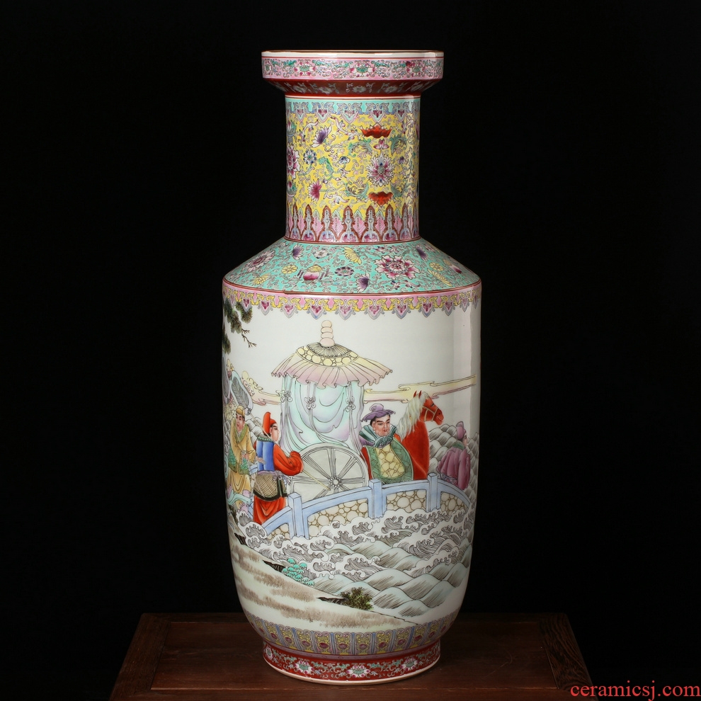 Jingdezhen ceramics hand - made powder enamel factory goods of large vases, modern classical Chinese style household crafts