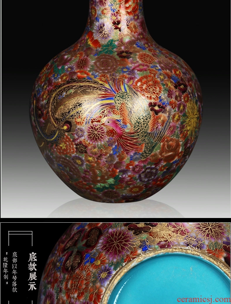 Jingdezhen ceramics hand - made wire inlay enamel see phoenix celestial flower vase collection of Chinese style household crafts