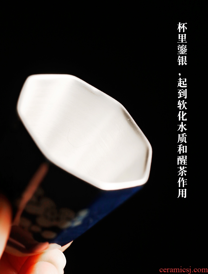Famed 999 tasted silver gilding ceramic cup sample tea cup master cup perfectly playable cup silver cup kung fu small single CPU