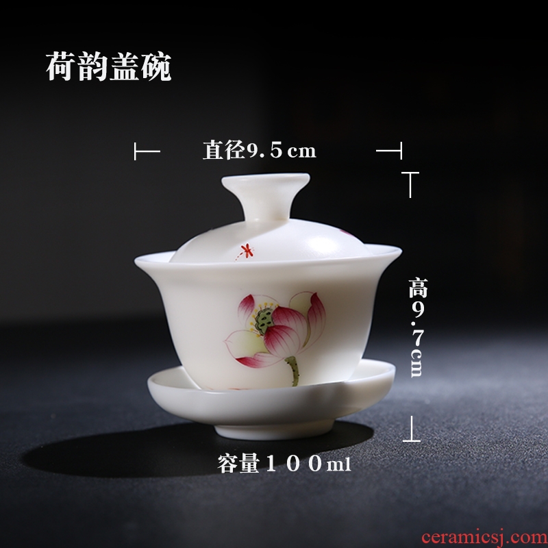 The Product dehua porcelain remit jade built white porcelain lotus rhyme tureen ceramic three mercifully tea tureen tea set