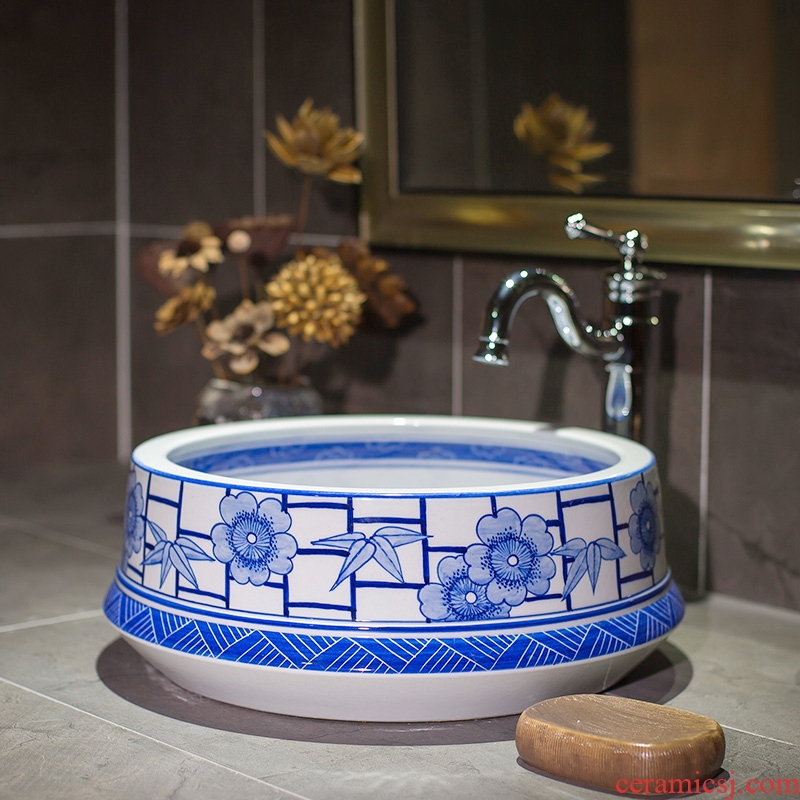 The stage basin Chinese blue and white porcelain ceramic household bathroom toilet art craft basin of The basin that wash a face to wash your hands