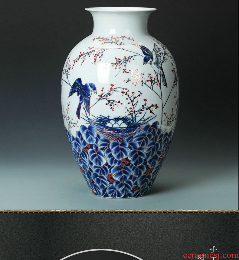 Jingdezhen ceramics famous blue and white see colour flower vase large household decorates hand - made handicraft collection