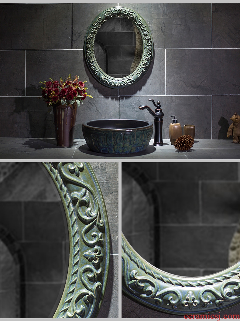 Archaize jingdezhen ceramic picture frame with high temperature ceramic bathroom mirror mirror durable elliptical pattern bathroom mirror