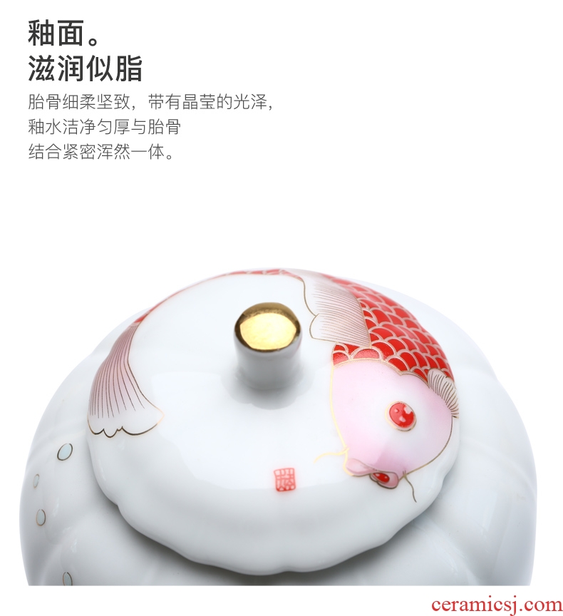 Talk of dehua white porcelain porcelain jade seal tinned black tea caddy fixings ceramic small mini portable tank container