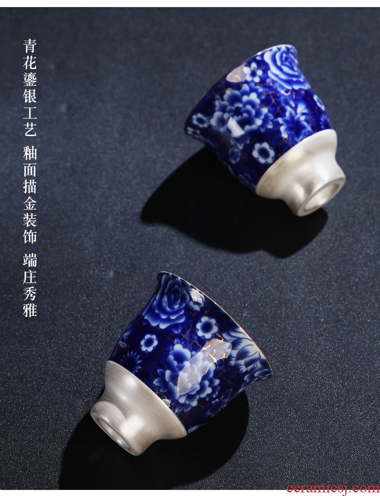 The Product of jingdezhen porcelain remit ji blue glaze tasted silver gilding ceramic cup warm hand cup sample tea cup individual CPU master CPU