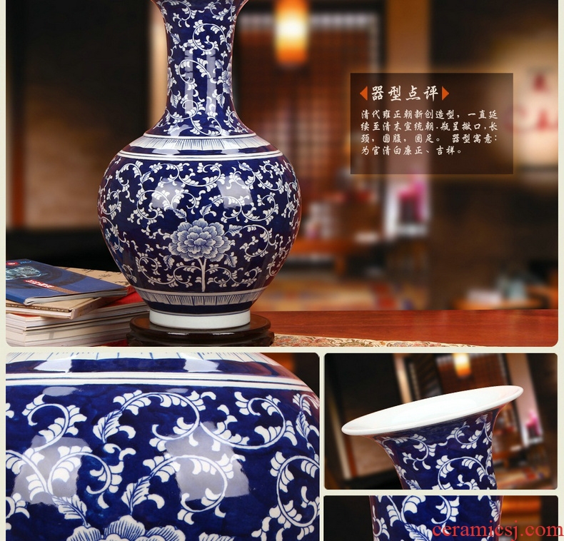 High - grade hand - made blue peony of blue and white porcelain vase Chinese jingdezhen ceramics fashion home furnishing articles