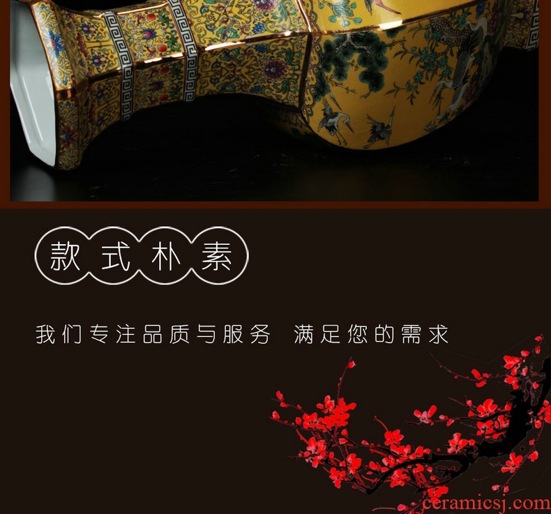Jingdezhen ceramics enamel vase of flowers and birds painting gold phoenix six sides vase classical collection of home decoration