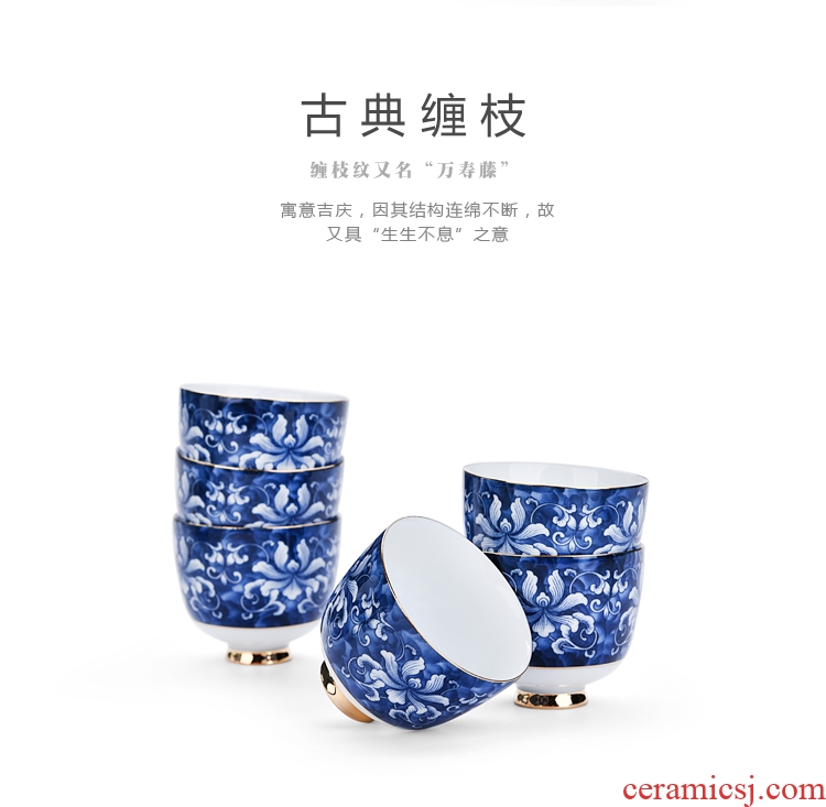 Chen xiang jingdezhen blue and white porcelain kung fu tea set household ceramics GaiWanCha pad a complete set of gift boxes