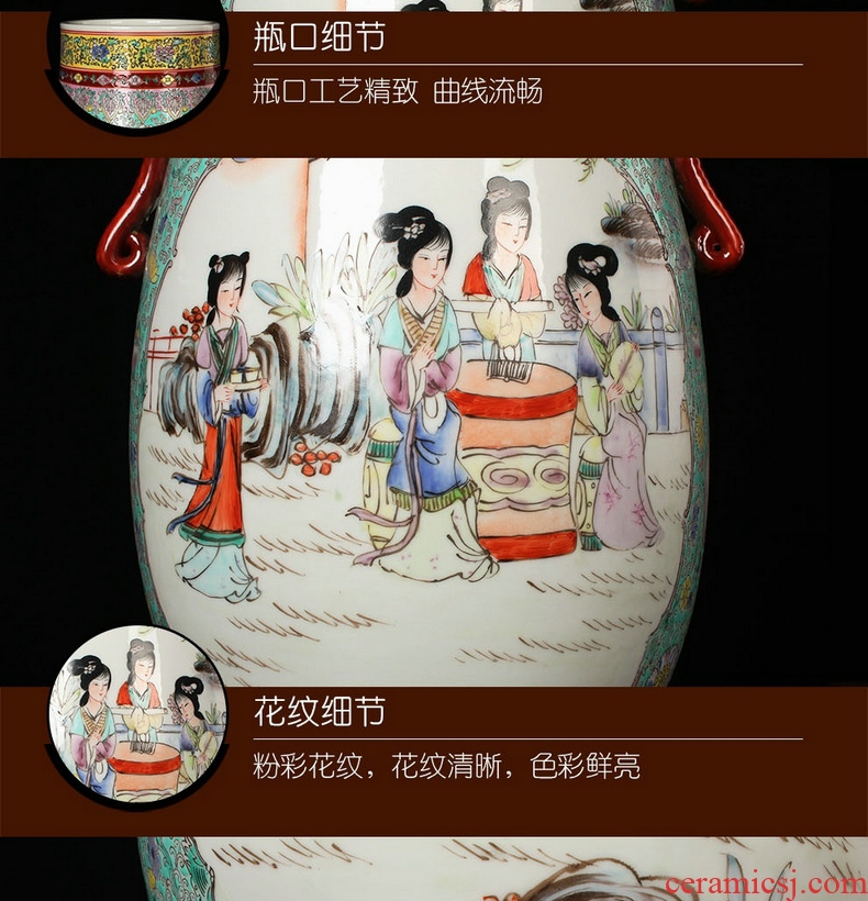 Jingdezhen ceramics hand - made pastel double elephant ladies image first great vase was Chinese style household furnishing articles