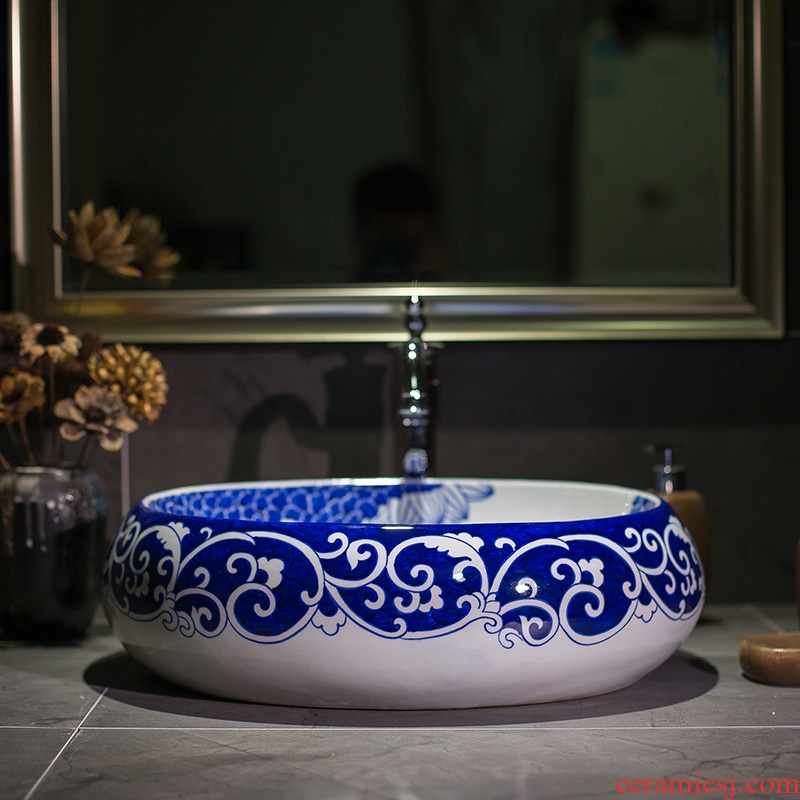 Jingdezhen ceramic lavatory oval Chinese style household art the sink on the blue and white porcelain basin contracted hotel