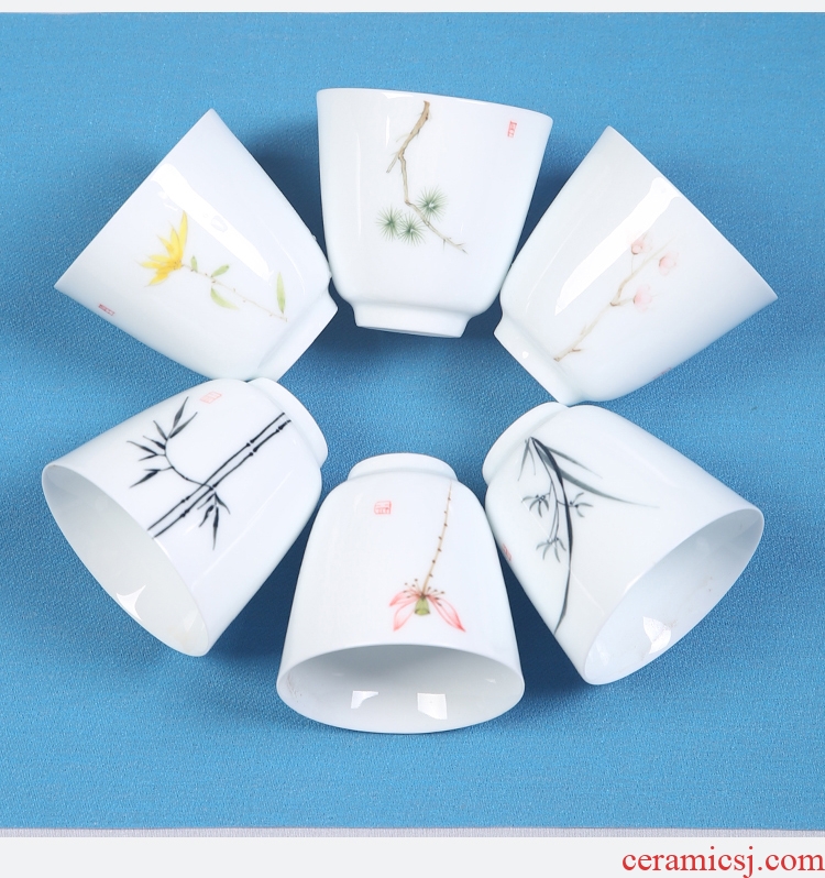 The Product porcelain sink dehua white porcelain ceramic art hand - made fragrance - smelling cup flowers and the plants pure and fresh tea cup manual sample tea cup