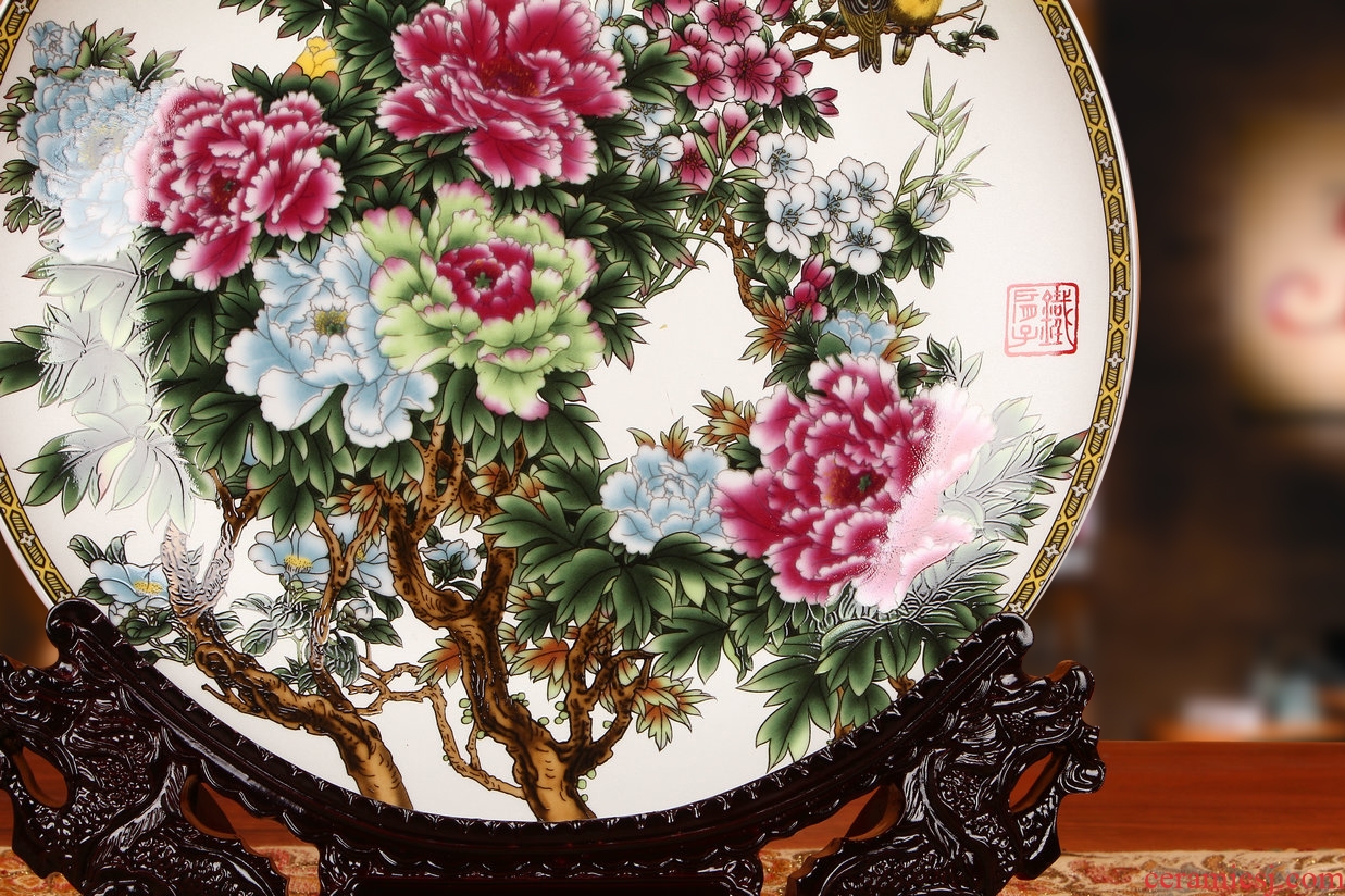 Jingdezhen ceramics peony flowers prosperous faceplate hang dish plate of rural household decoration decoration