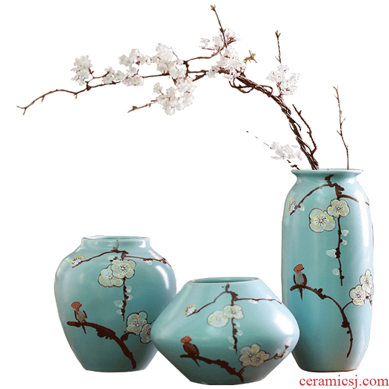 Mr Han mei new Chinese modern furnishing articles hand - made name plum flower arranging ceramics vase three - piece wine cabinet decoration decoration