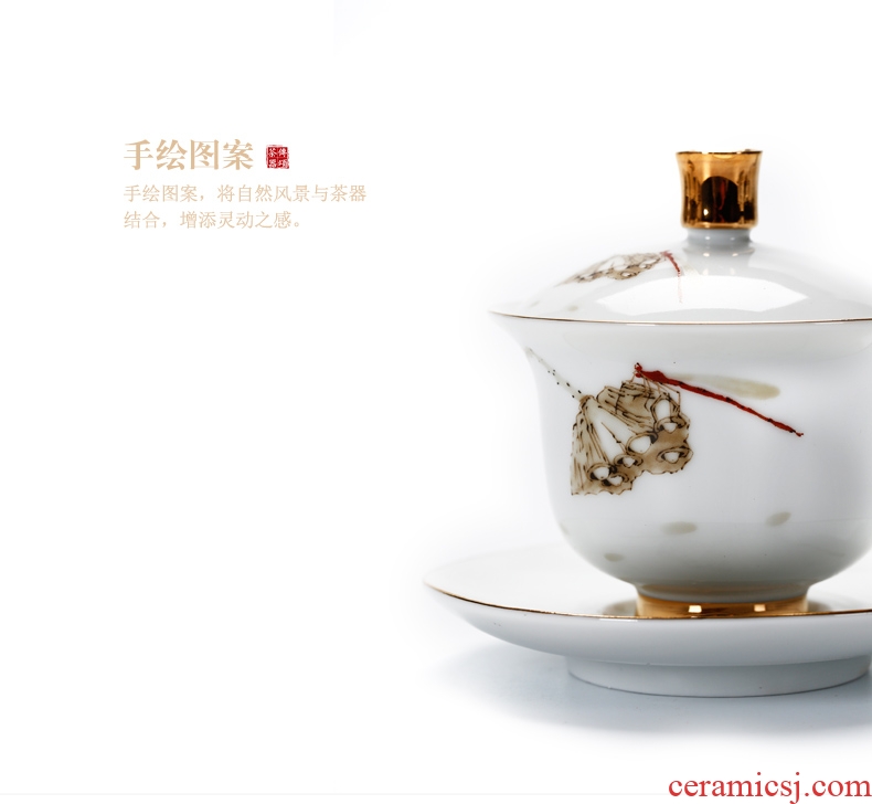 Famed ceramic tea bowl to bowl tureen tea bowl kung fu tea set hand - made paint white porcelain tureen group