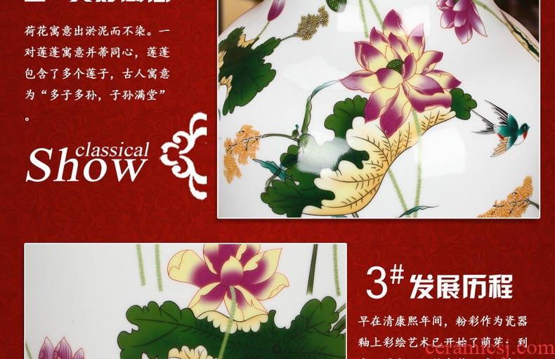 Jingdezhen ceramics powder enamel lotus pure flower vase idea gourd of large modern Chinese rural household furnishing articles