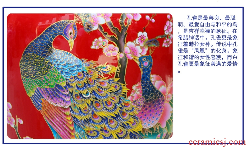 Jingdezhen ceramics China red peacock vase peony riches and honour the contributor of large modern home furnishing articles sitting room