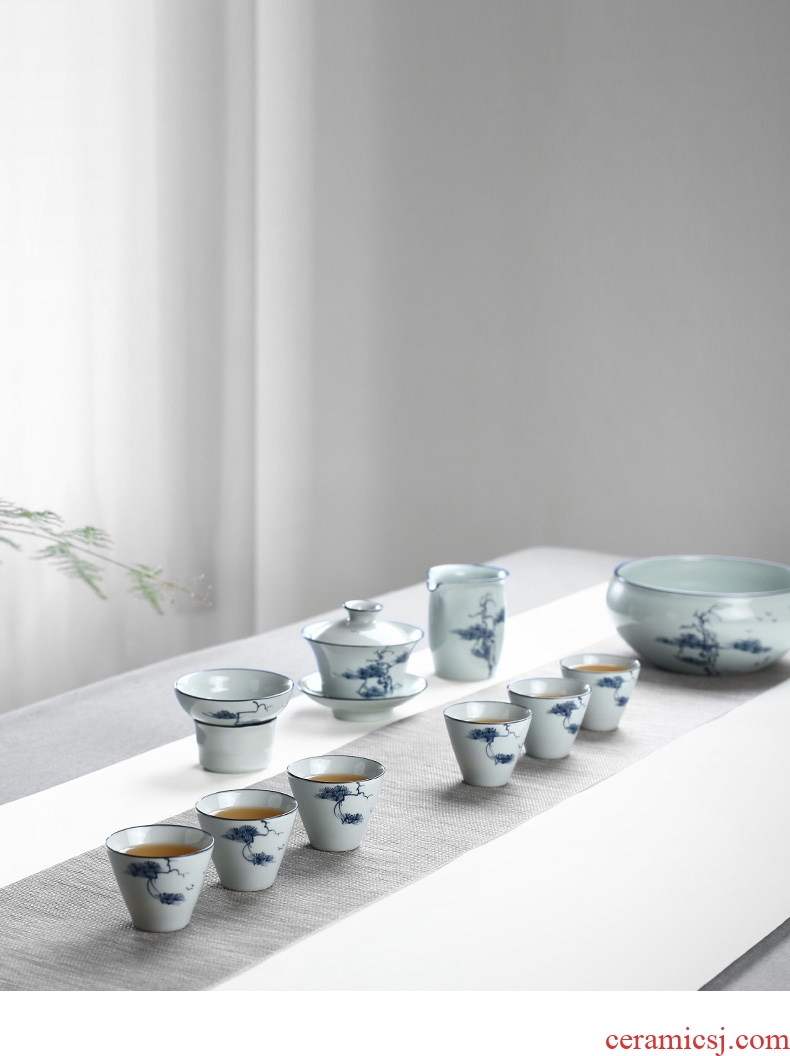 Ultimately responds to jingdezhen antique hand - made kung fu tea set suit household ceramics tureen tea cups of a complete set of simple gift boxes