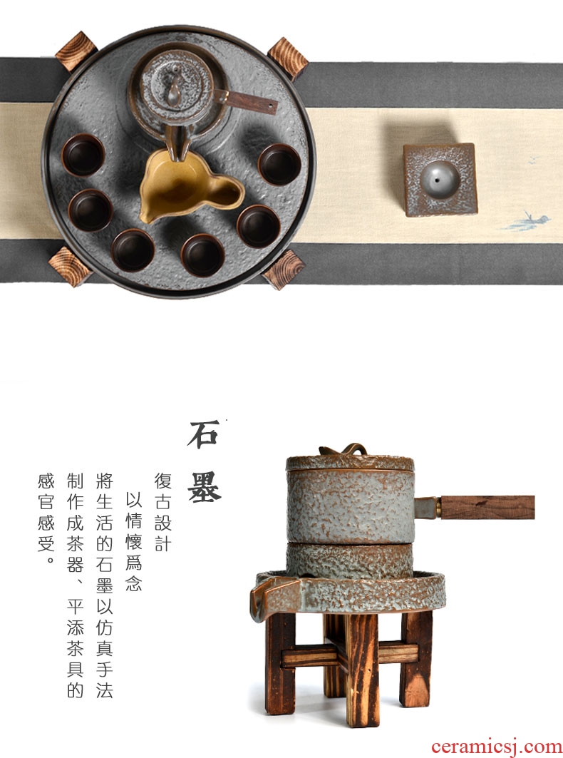 Tao fan coarse pottery stone mill semi automatic kung fu tea sets tea tray ceramic dry terms package mail of a complete set of restoring ancient ways