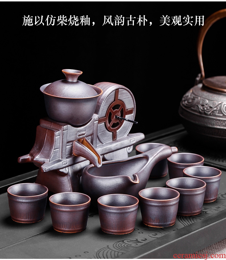 Lazy tea set and a half stone mill automatic touch water to restore ancient ways kungfu creative ceramic tea home