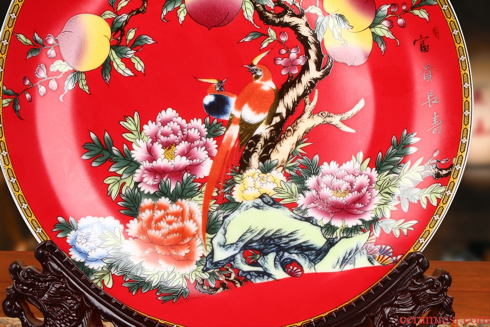 Jingdezhen ceramics China red peach sit faceplate hang dish plate birthday gifts decorative furnishing articles