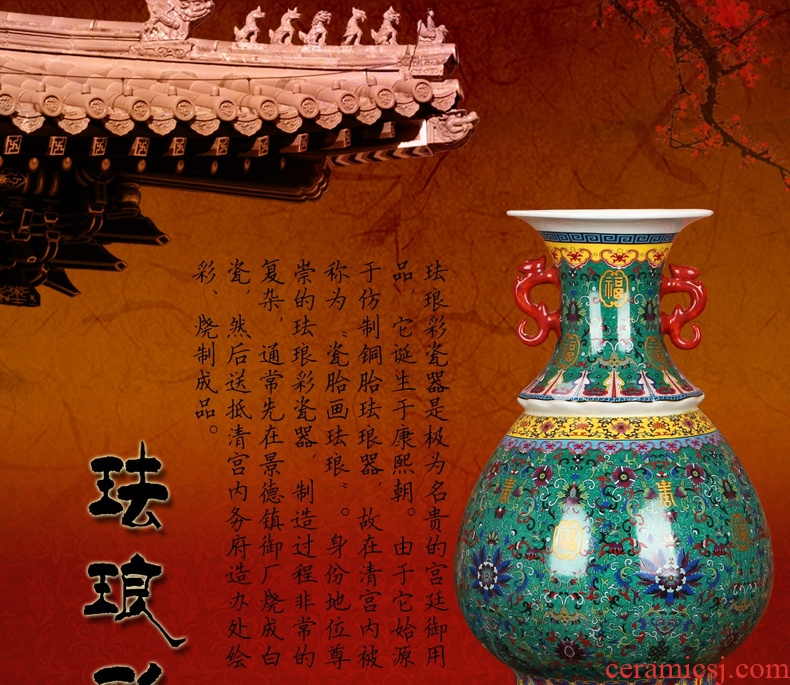 Chinese colored enamel porcelain of jingdezhen ceramics green live big vase modern collection crafts decorations