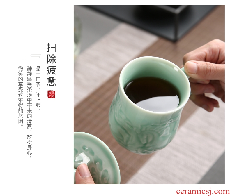 Passes on technique the up celadon office meeting personal ceramic tea cup with cover filter household gifts tea cups