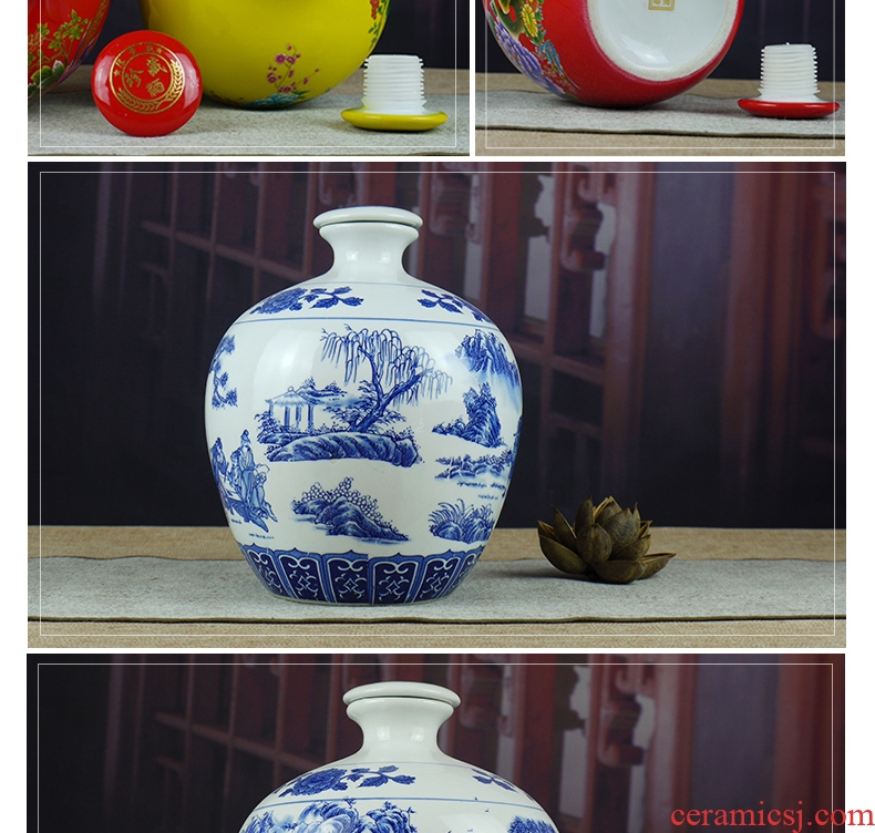 Jingdezhen ceramic jars 5 jins of 10 jins to ceramic bottle of liquor altar empty bottle sealed jar of wine jugs