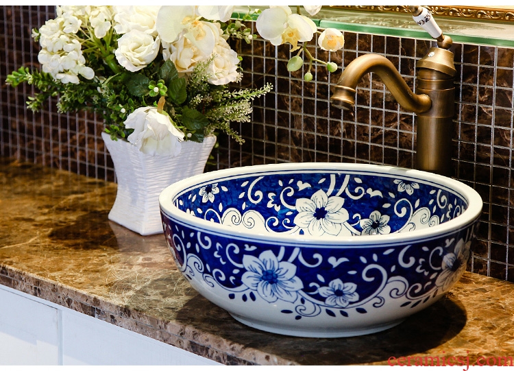 Lavabo of blue and white porcelain art ceramic stage basin sink bowl lavatory washing toilet wash face basin to restore ancient ways