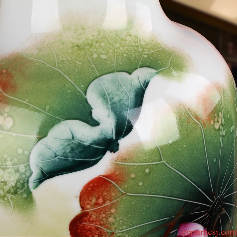 Famous hu, jingdezhen ceramics vase upscale gift porcelain hand - made pastel pure lotus egrets vase