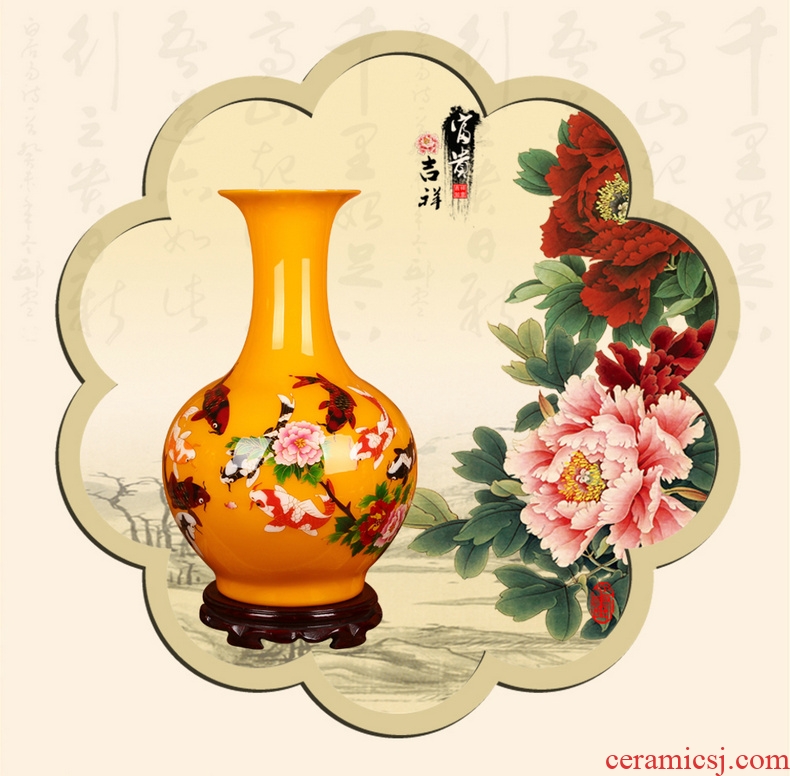 Jingdezhen ceramics palace yellow gold straw, year after year have fish vase was Chinese style classical home furnishing articles
