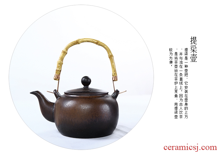 Japanese friend is coarse pottery alcohol furnace to burn the teapot set of TaoLu burn pot of boiled ceramic heat the teapot to the girder