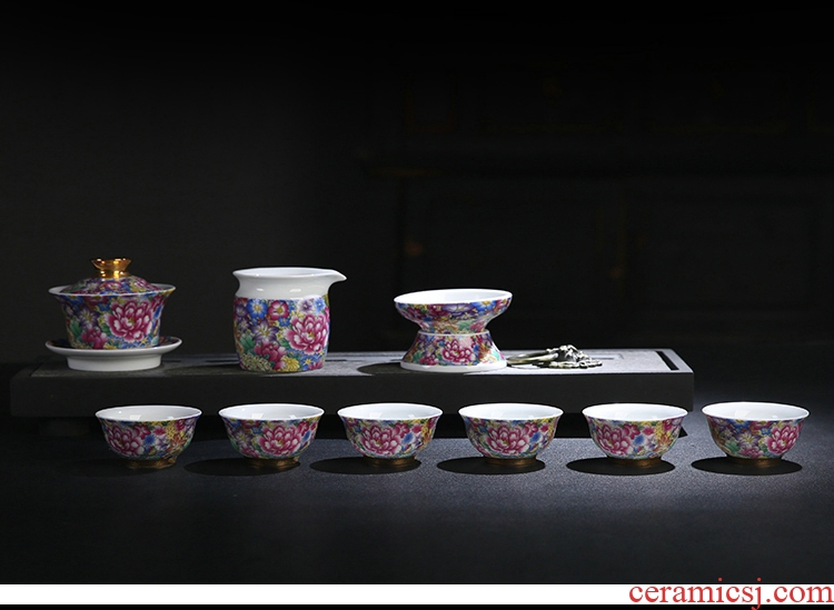 The Product of jingdezhen porcelain remit colored enamel see kung fu tea tea for tea tureen carpet of only three bowls